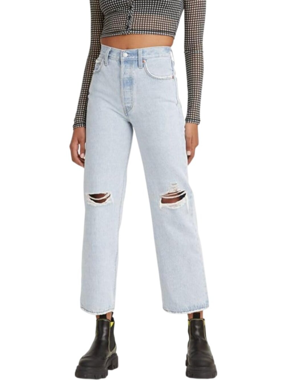 Levi's Premium Ribcage Straight Ankle Jeans Light Wash Womens Size 31 Distressed